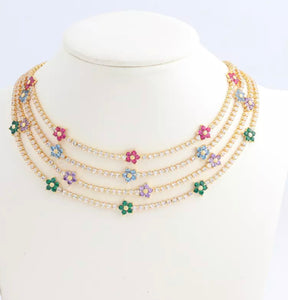 Lovely Necklace Chocker Stone Colorful Roses