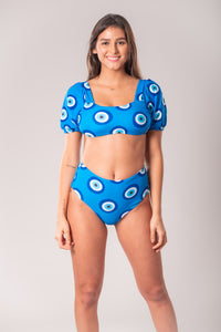 Blue Swimsuit Bikinis Set Blue Eye Print Swimwear Women Swimsuit High Waist Bathing Suit Beachwear Biquini Female