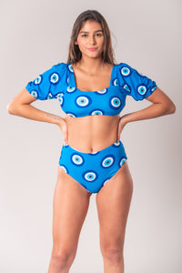 Blue Swimsuit Bikinis Set Blue Eye Print Swimwear Women Swimsuit High Waist Bathing Suit Beachwear Biquini Female