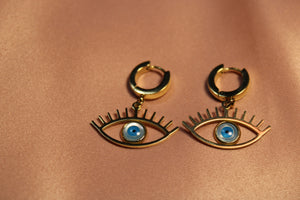 Evil Eye Blue Earrings Gold Plated 24K