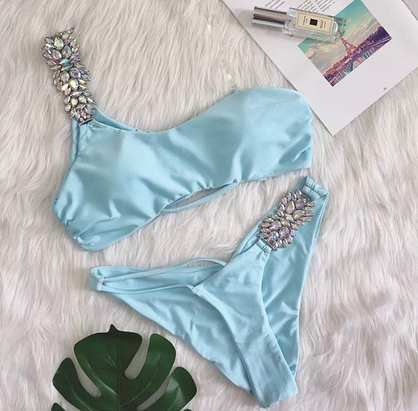 Diamond Blue Two Pieces With Stones Kadul Swimsuit