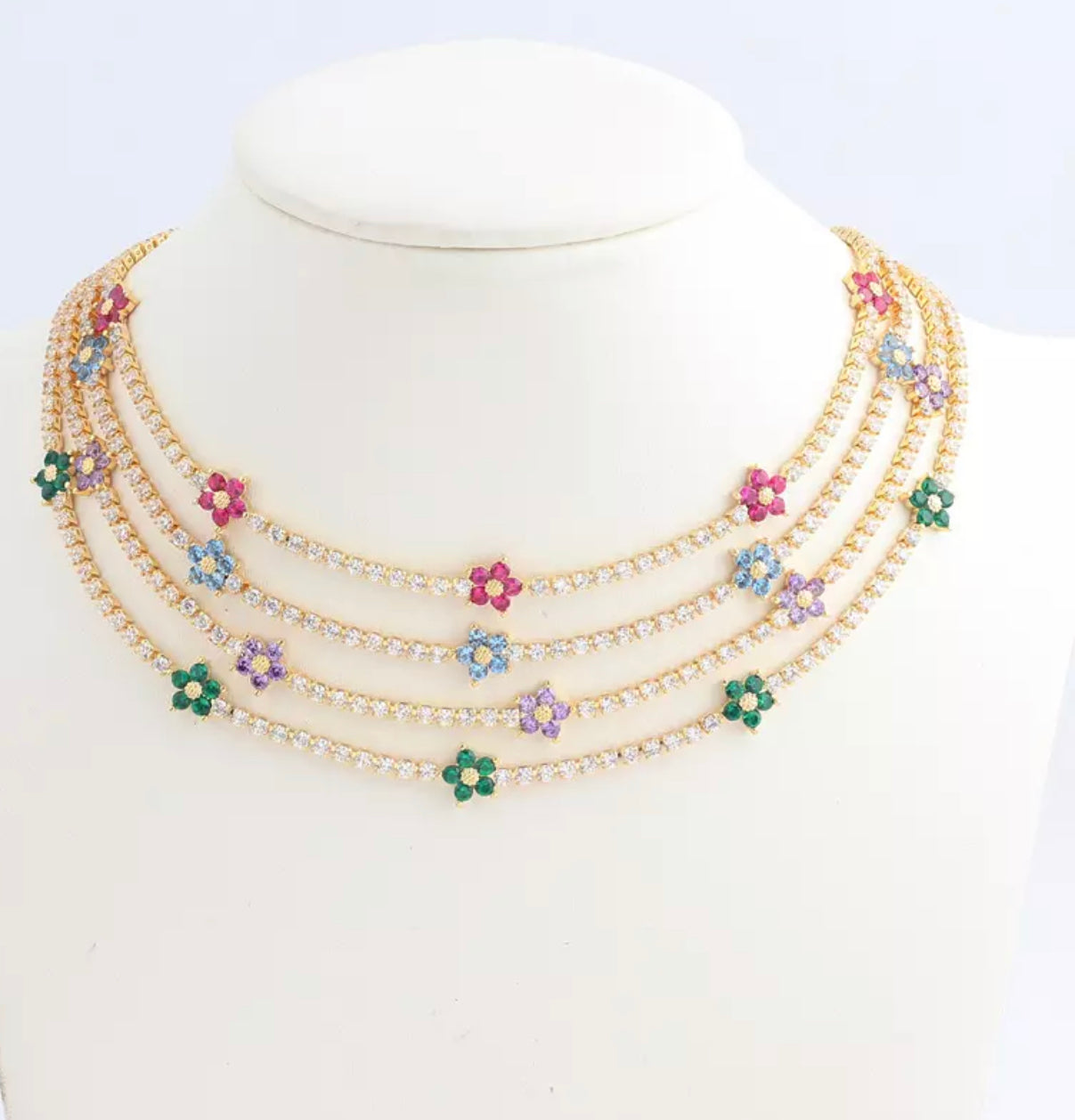 Lovely Necklace Chocker Stone Colorful Roses