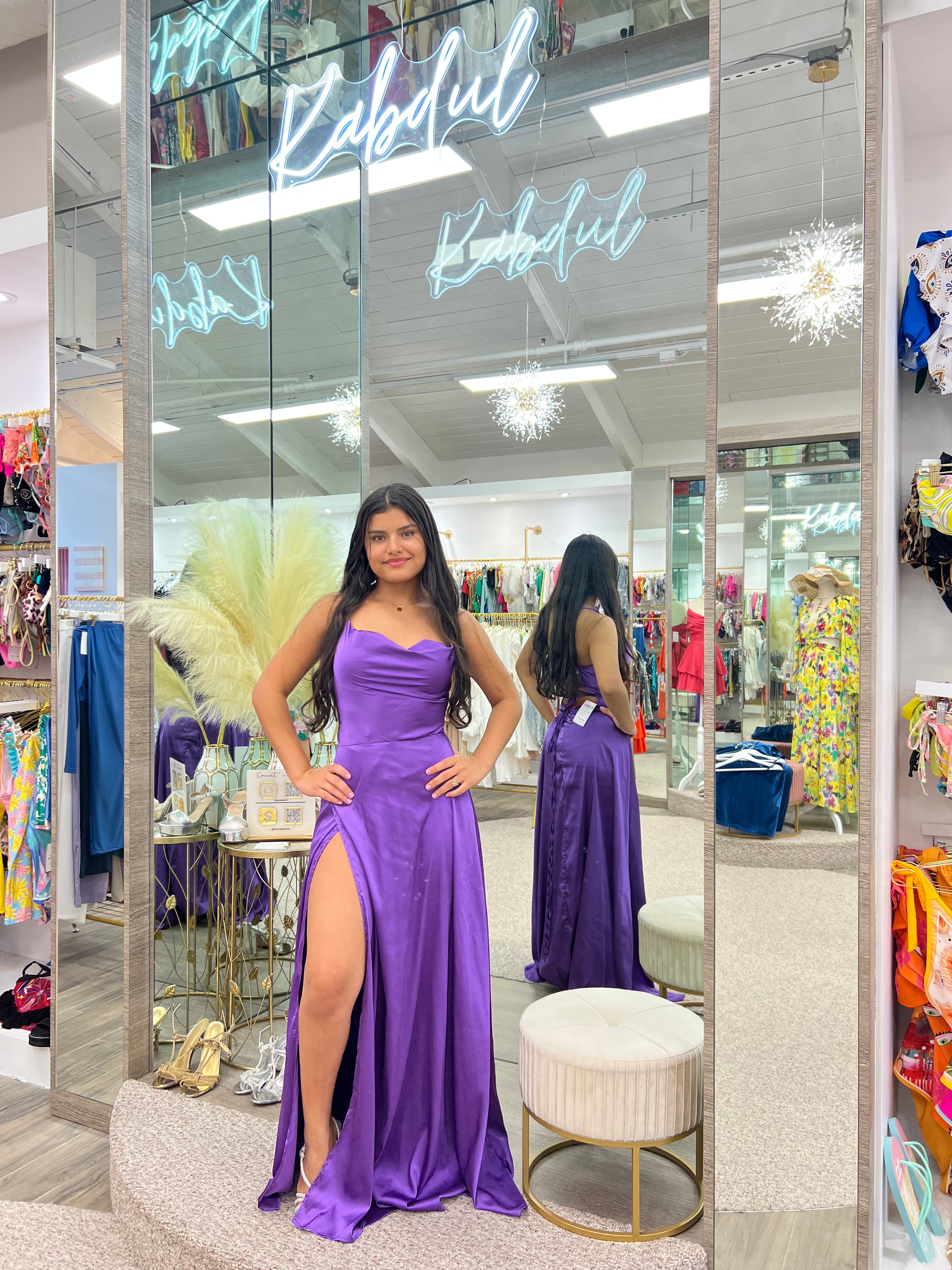 Purple Satin Dress with Slit
