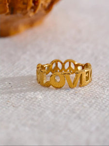 Gold Plated “LOVE” and Peace Sign Ring