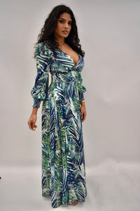 Blue and Green Tropical Dress