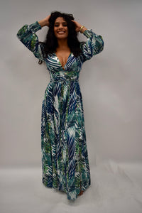Blue and Green Tropical Dress
